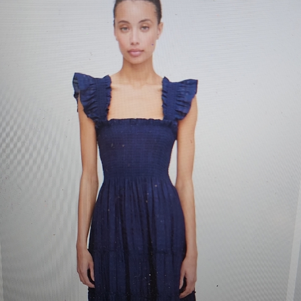 Hill House Midnight Blue Ruffle Midi Dress